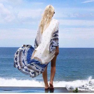 Boho Tribal Swim Sheer Cover Up Kimono OSFM